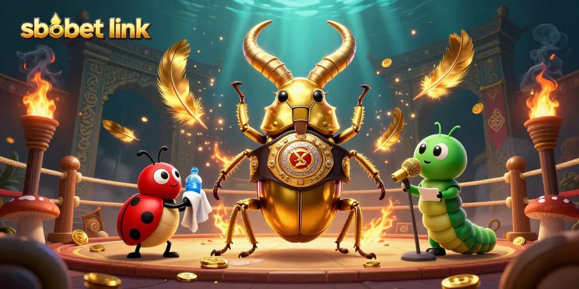 Engage in thrilling action with the sbobet link featuring a giant stag beetle boxing champion in an electrifying casino arena.