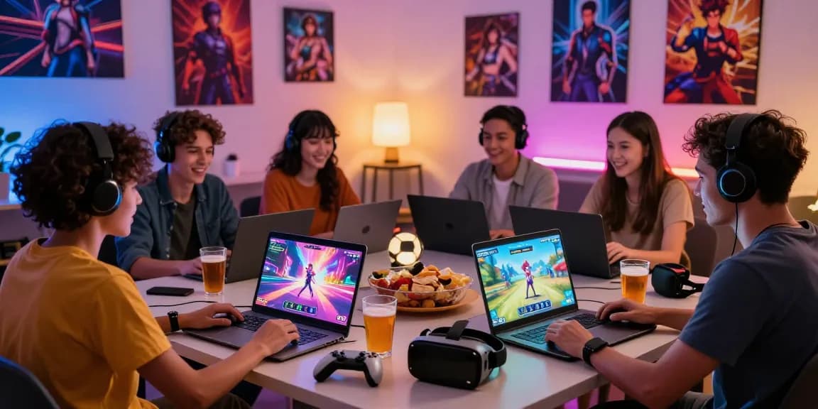 Engaging adults playing an online hentai game together in a cozy gaming setup.
