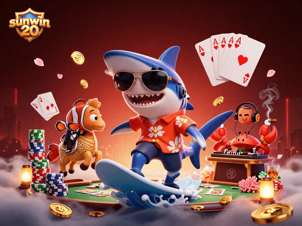 Experience the thrill of sunwin 20 with a vibrant cartoon casino scene featuring unique characters.