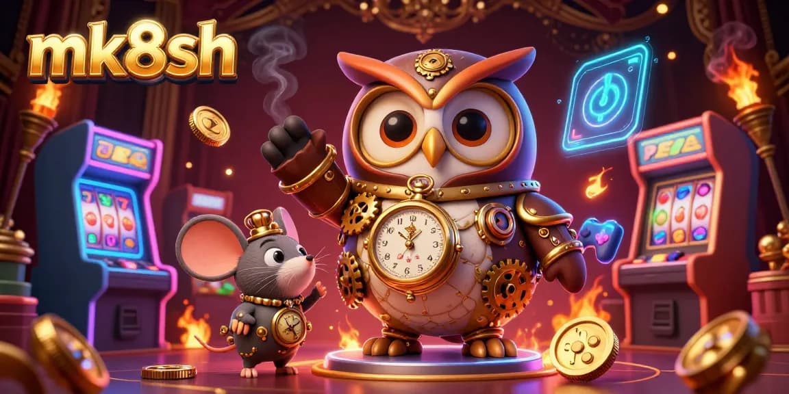 Experience immersive gambling action at mk8sh with vibrant slot reels and steampunk-themed characters.