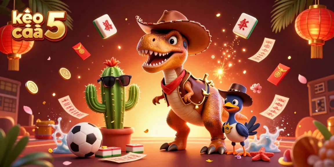 Bet on kèo nhà cái 5 with a vibrant sports betting scene featuring colorful characters and elements.