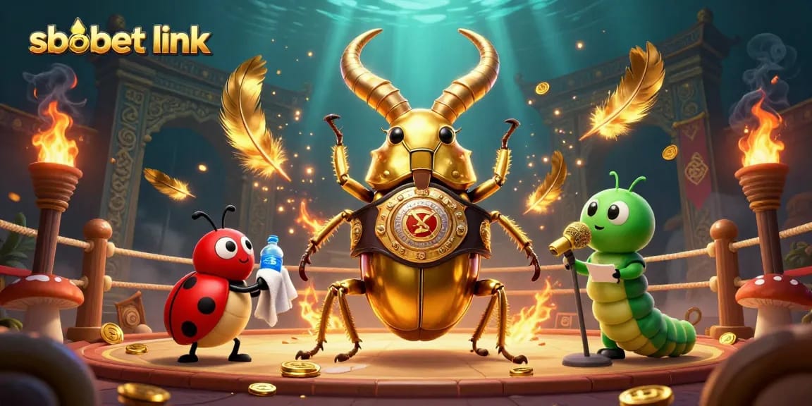 Engage in thrilling action with the sbobet link featuring a giant stag beetle boxing champion in an electrifying casino arena.