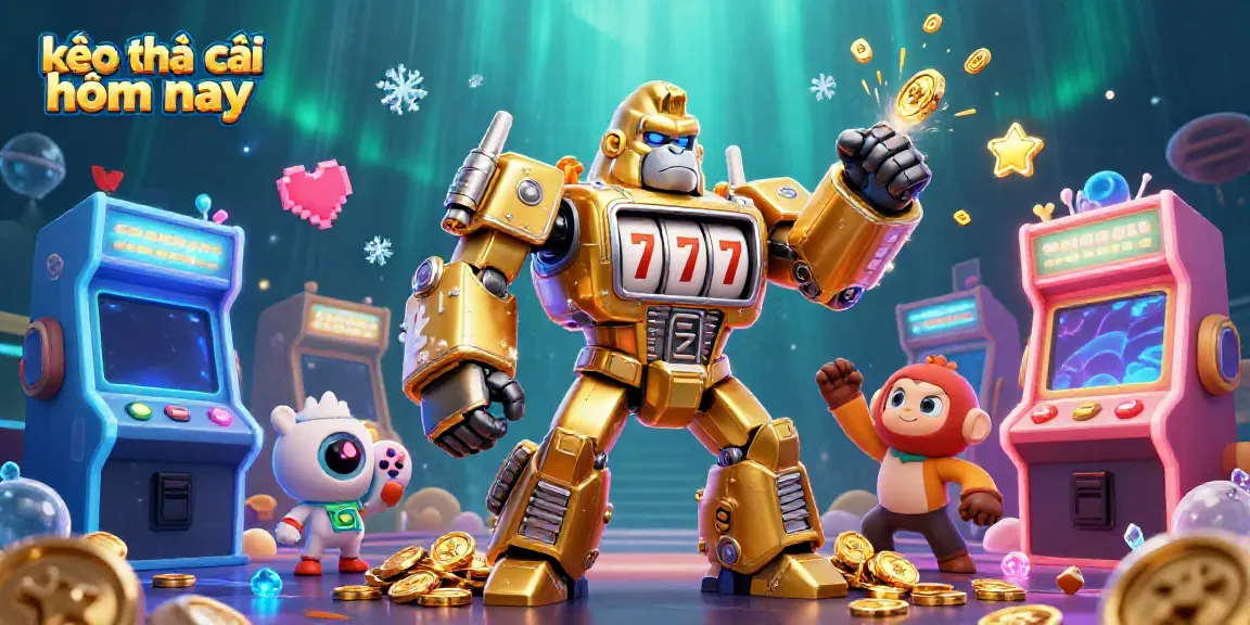 Explore kèo nhà cái hôm nay with a dynamic 3D gorilla mech in a vibrant casino-themed scene.
