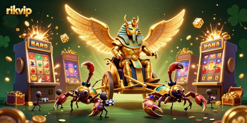 Experience thrilling gameplay at rikvip with dazzling 3D illustrations of the casino's exciting features and games.
