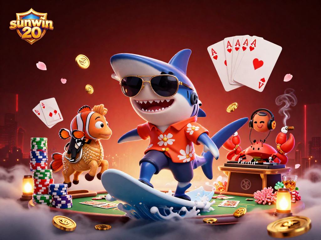 Experience the thrill of sunwin 20 with a vibrant cartoon casino scene featuring unique characters.