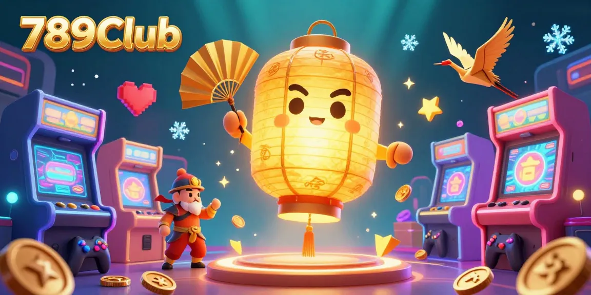 Experience the vibrant casino atmosphere of 789Club featuring a golden lantern spirit amidst interactive game elements.