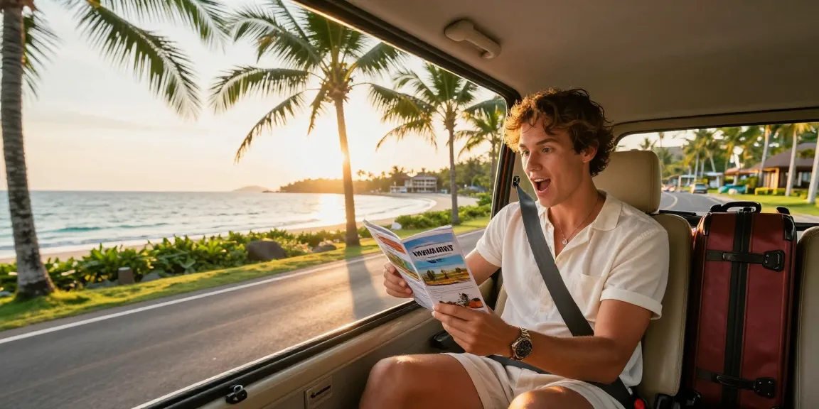 Thailand Transfers in a luxurious Thai car along a scenic coastline at sunset.