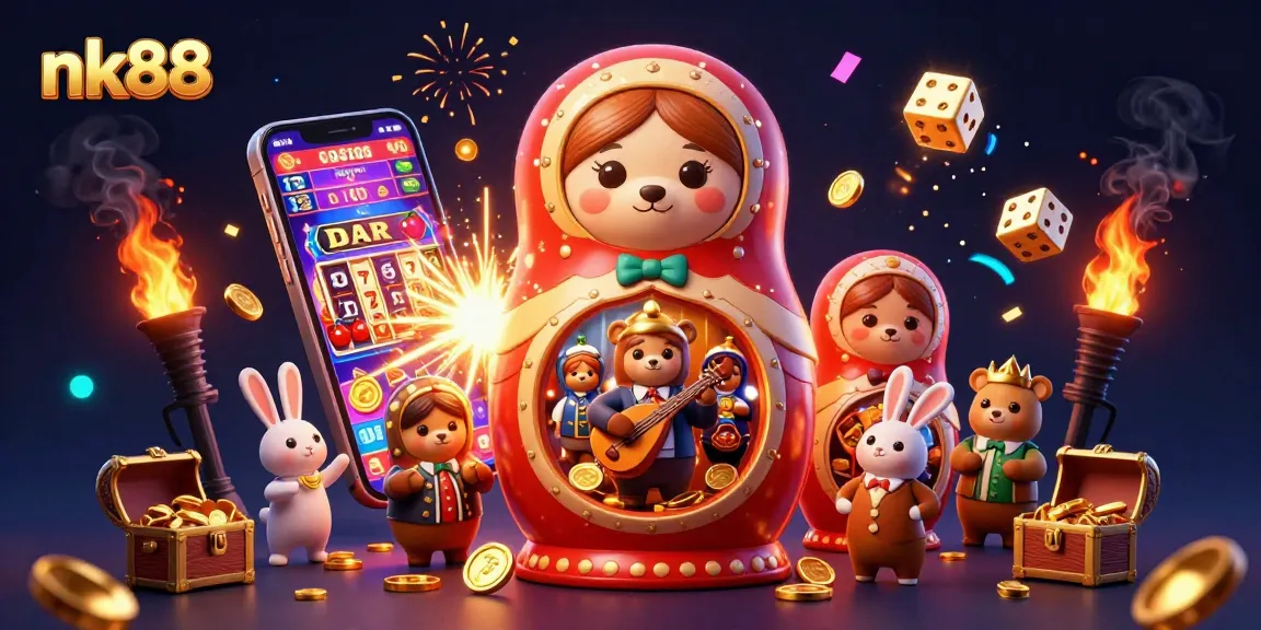 Engage in exciting gaming experiences at nk88 with vibrant 3D casino elements and dynamic characters.