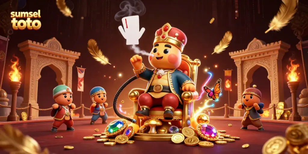Engage with sumsel toto's vibrant gaming scene featuring a whimsical sultan caterpillar amidst dynamic casino elements.