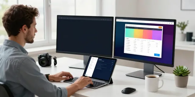 Web developer analyzing instant indexing metrics in a sleek digital workspace.