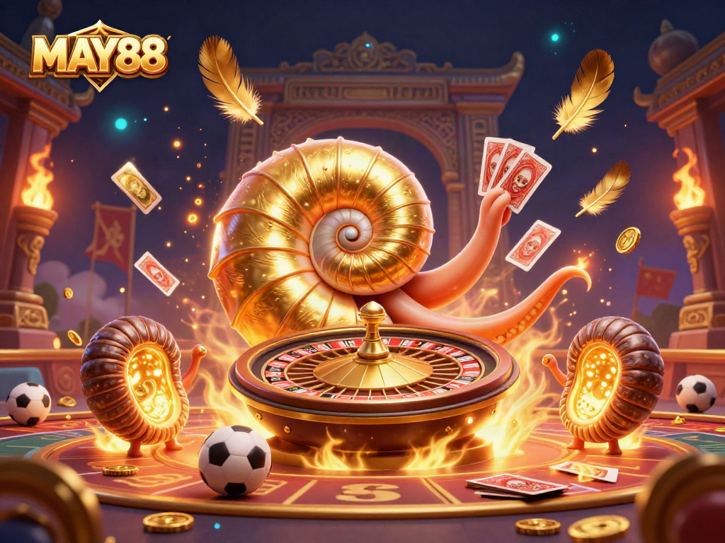 MAY88 invites you to experience thrilling sports betting action with vibrant 3D casino elements.