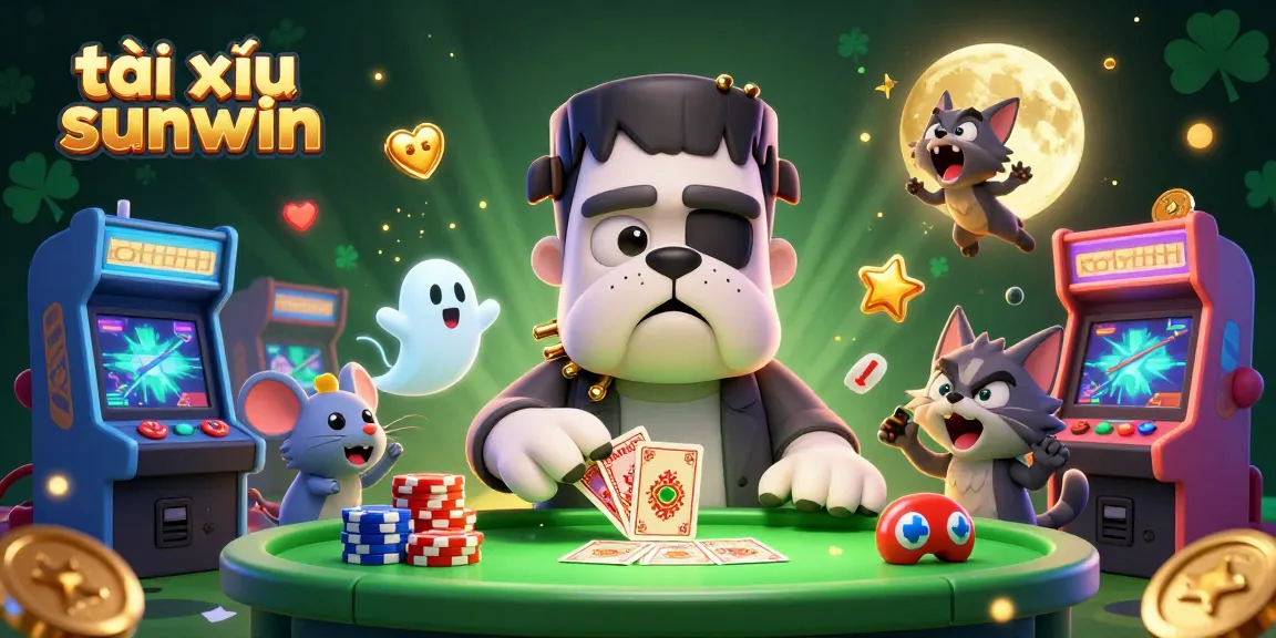 Engage with tài xỉu sunwin as the Frankenstein bulldog dealer attracts viewers amidst colorful gaming elements.