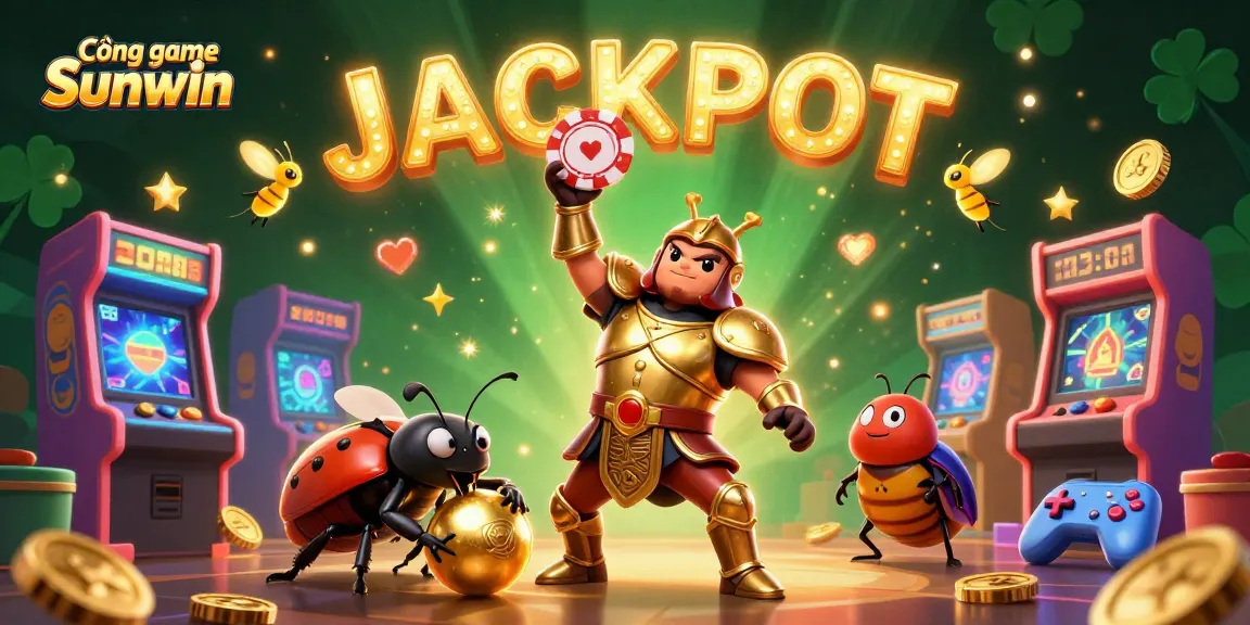 Cổng game Sunwin showcases enchanting 3D characters celebrating a jackpot amidst vibrant gaming elements.